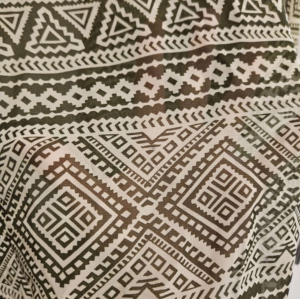 Green Aztec sheer open Front Lightweight Kimono Cover Up NWOT - Picture 8 of 9